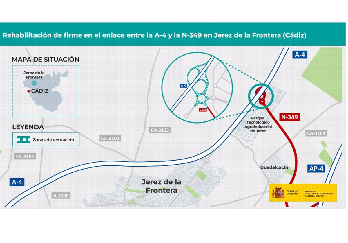 Adjudicada por 320.000 euros la rehabilitación del enlace entre la autovía A-4 y la carretera N-349 en Jerez