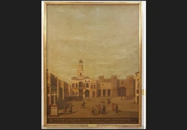 Así ha quedado el cuadro 'Plaza de San Juan de Dios en 1596' del Museo de las Cortes tras su restauración