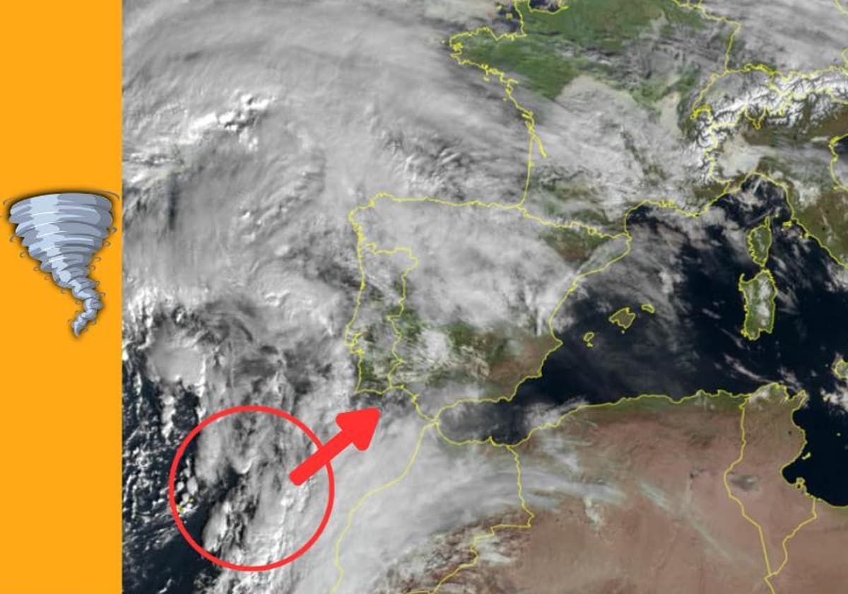 Imagen publicada por Andaluza de Meteorología (Andalmet) avisando de posibles tornados en el Golfo de Cádiz