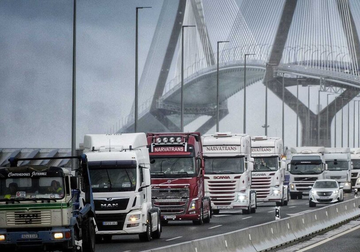 Protestas de camioneros e Cádiz en marzo de 2021