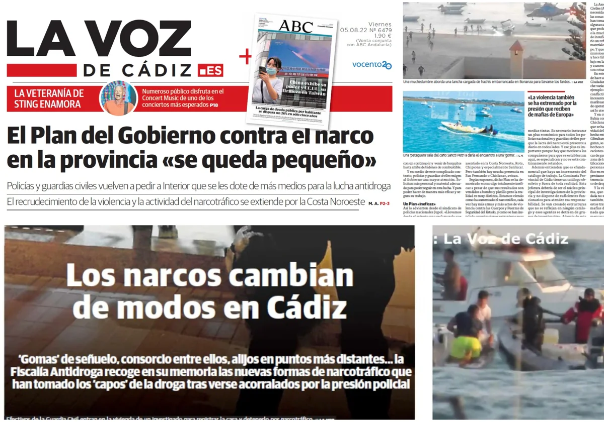 Algunas de las publicaciones sobre la falta de medios y el empuje de los narcos en Cádiz.