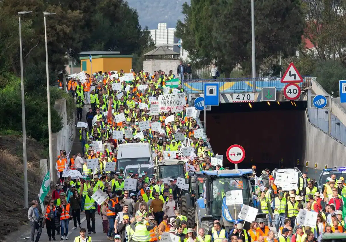 Miles de agricultores se manifiestan el pasado jueves en las inmediaciones del Puerto de Algeciras