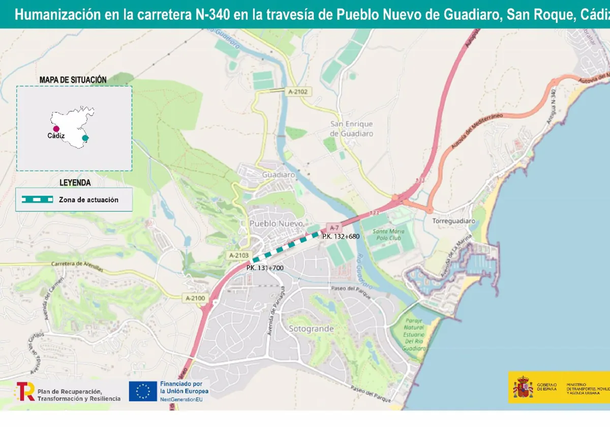 El Gobierno adjudica por 808.213 euros obras en la carretera N-340 en la travesía de Pueblo Nuevo de Guadiaro