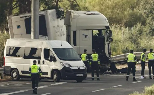 Imagen del camión en la autopista Cádiz Sevilla este martes