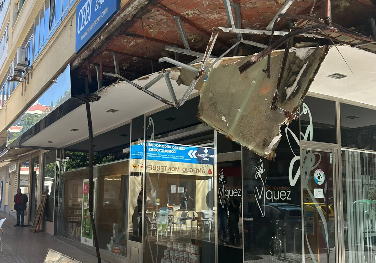 Derrumbe de una cornisa en la avenida Ana de Viya en Cádiz