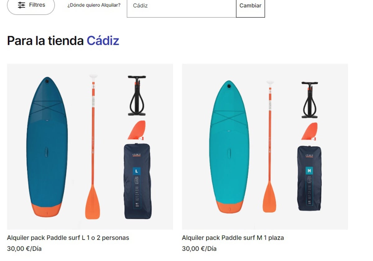 Decathlon ofrece un servicio de alquiler de tablas de paddle surf en las playas de Cádiz por 30 euros