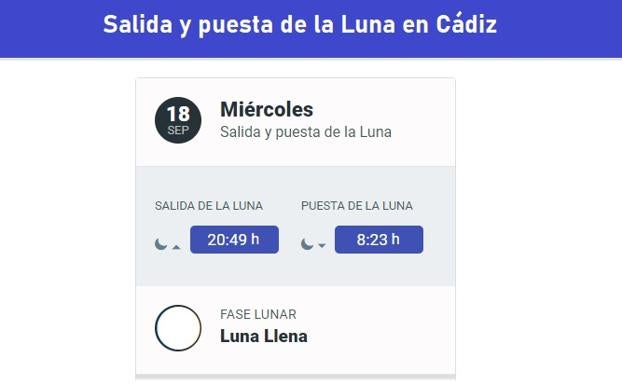 Salida y puesta de la Luna en Cádiz el 18 de septiembre de 2024