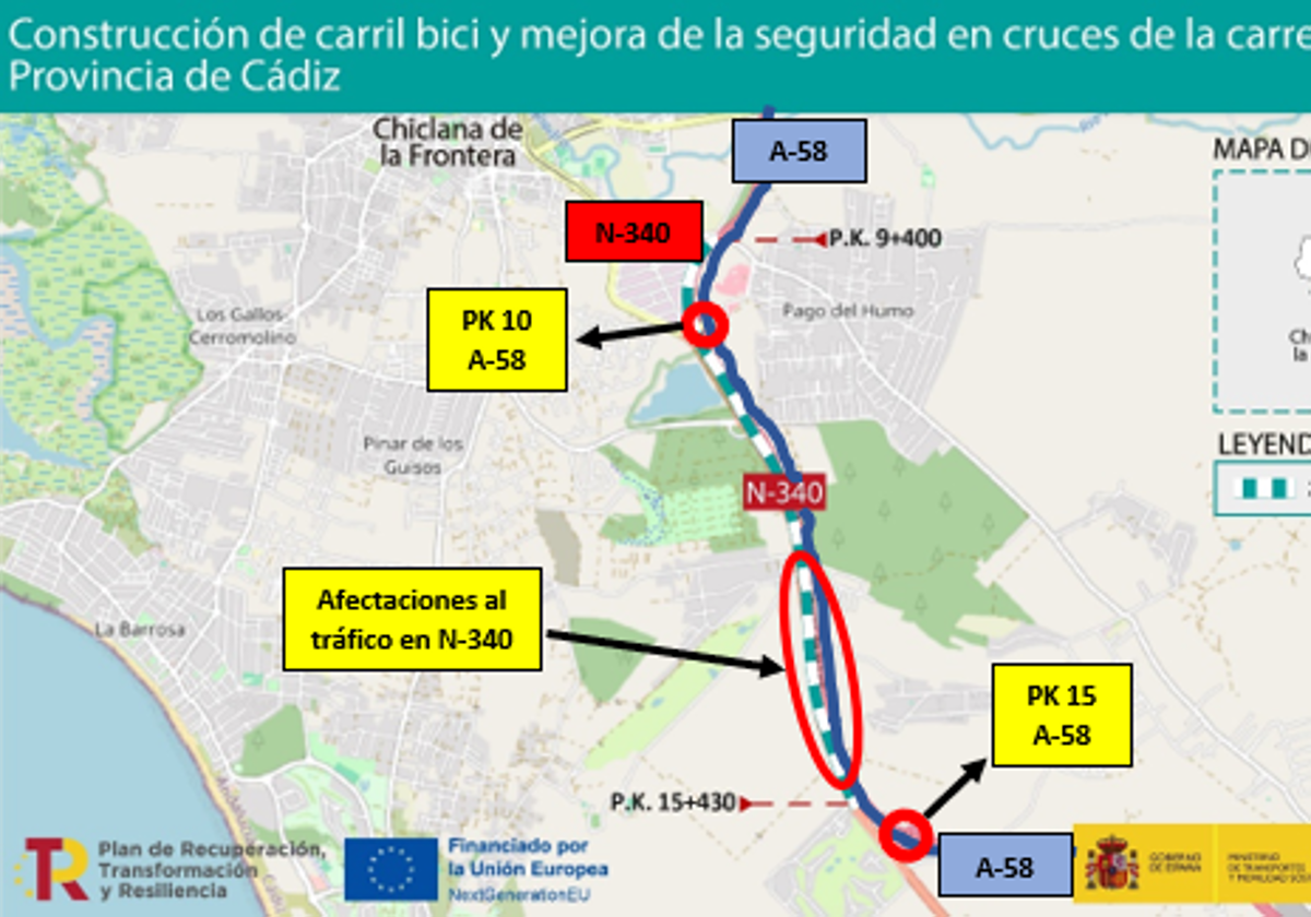 Cortes de tráfico por obras en Chiclana: desvío e itinerario alternativo