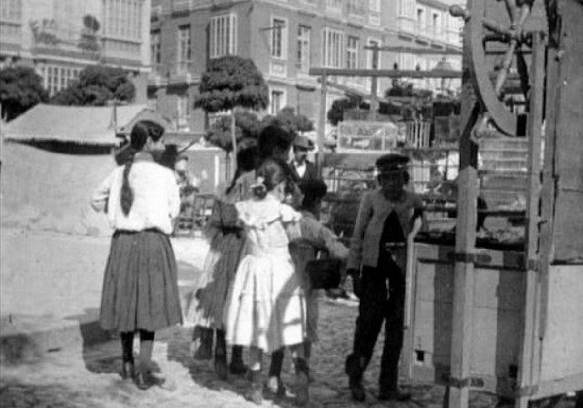 Imagen de la feria del frío de Cádiz en la la plaza de Topete, actual plaza de Las Flores.