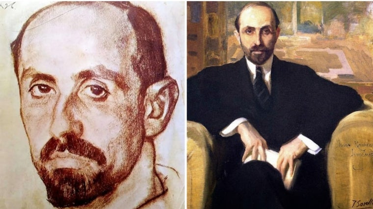 Juan Ramón Jiménez retratado por Vázquez Díaz y por Sorolla.