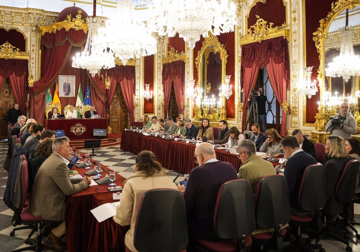 La presidenta de la Diputación de Cádiz, Almudena Martínez, preside el pleno provincial de enero de 2025.