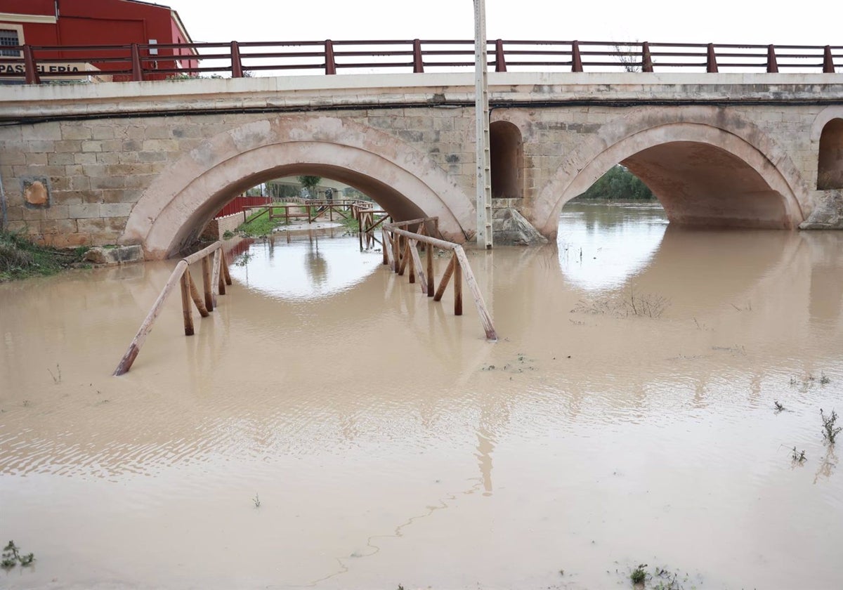 Crecida del río Guadalete a su paso por el puente de la Cartuja en Jerez