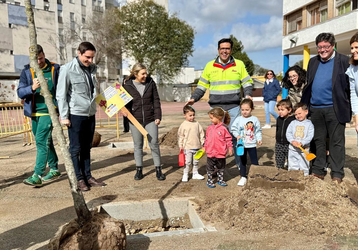 El Ayuntamiento de Jerez elimina islas de calor en el CEIP San Vicente de Paúl con la plantación en el patio de 8 nuevos árboles