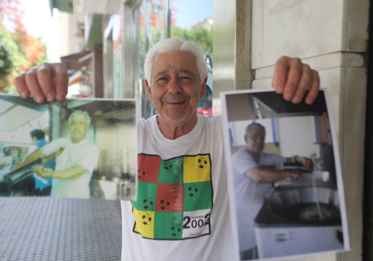 Manolo Gómez Sánchez muestra con imágenes cómo se hacían los churros antiguamente.