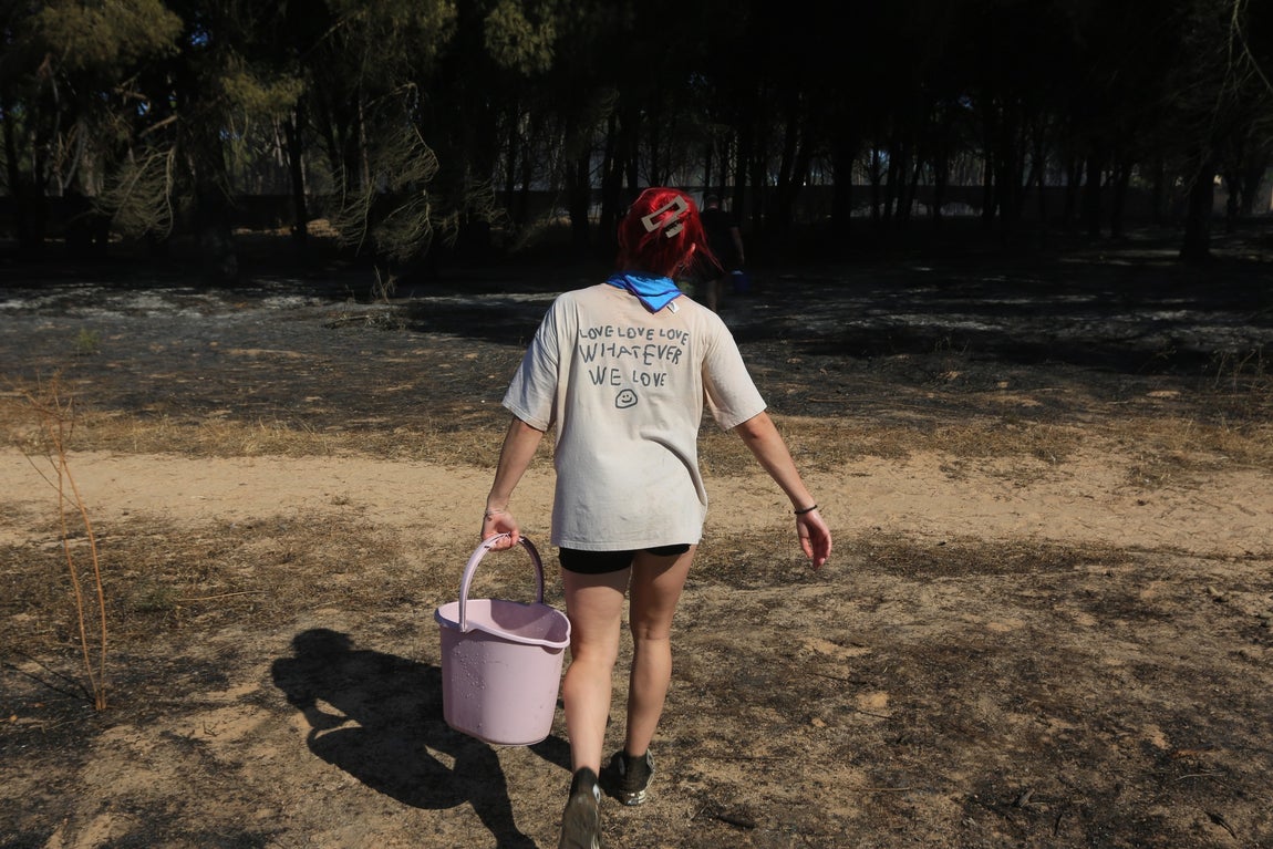 Fotos: Los vecinos se vuelcan para sofocar el incendio de Chiclana