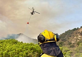 El incendio forestal de Los Barrios sigue activo pero estabilizado y moviliza un amplio dispositivo terrestre