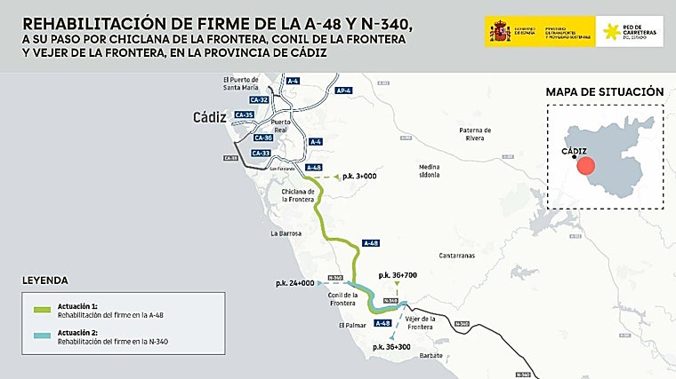 La conexión Chiclana-Vejer recibe una inversión de 21,6 millones de euros para las carreteras A-48 y N-340