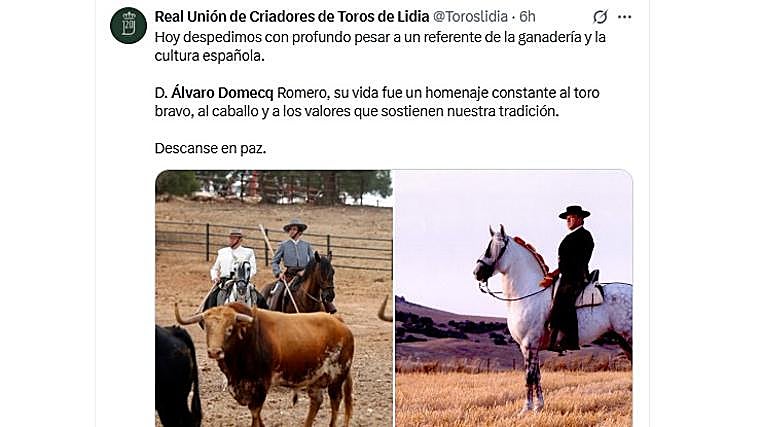 El mundo de la ganadería y la tauromaquia llora la muerte de Álvaro Domecq Romero: «¡Aquí abajo siempre te recordaremos!»