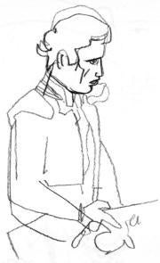 Estudio de Curro Romero (a la izquierda). Dibujo dedicado al bailaor El Güito. ABC