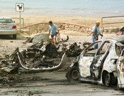 Estado en que quedó el coche, que explotó esta mañana en Salou