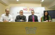 Joaquín de la Concepción, Antonio Rodrigo Torrijos y Emilio Carrillo durante la rueda de prensa de ayer. J.M.SERRANO
