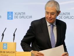 El presidente de la Xunta, Emilio Pérez Touriño , durante la rueda de prensa en la que ha anunciado los detalles de las próximas elecciones gallegas. / Efe