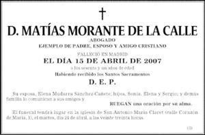 La esquela de Matías Morante de la Calle fue publicada en ABC. El error de Tomás Gómez pone en tela de juicio el listado elaborado por su equipo y supone un patinazo más de una larga serie, según el PP