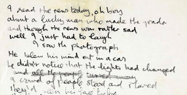 Sotheby's subastará el manuscrito de «A Day in the Life», de John Lennon