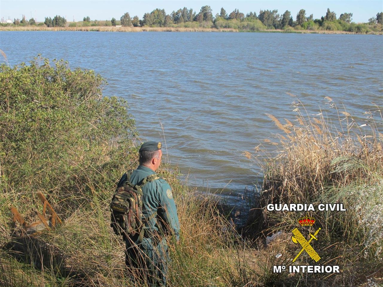 Un agente del Seprona junto a la laguna de la que se captó el agua