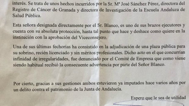 La carta anónima que recibió Candel de parte del comité de empresa de la EASP