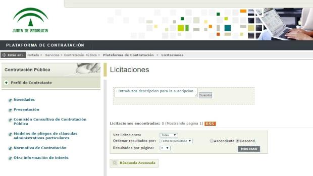 Error al buscar por el perfil del contratante de las plataformas logísticas sanitarias de Andalucía. / ABC