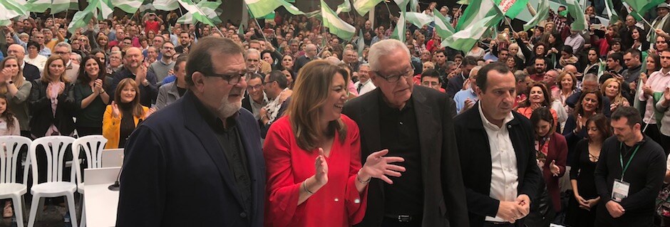 Susana Díaz con los expresidentes andaluces y Ruiz Espejo, secretario general del PSOE de Málaga