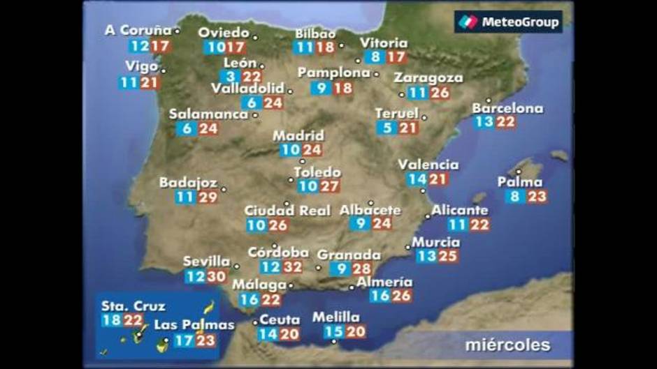 Previsión del tiempo para este miércoles 16 de mayo