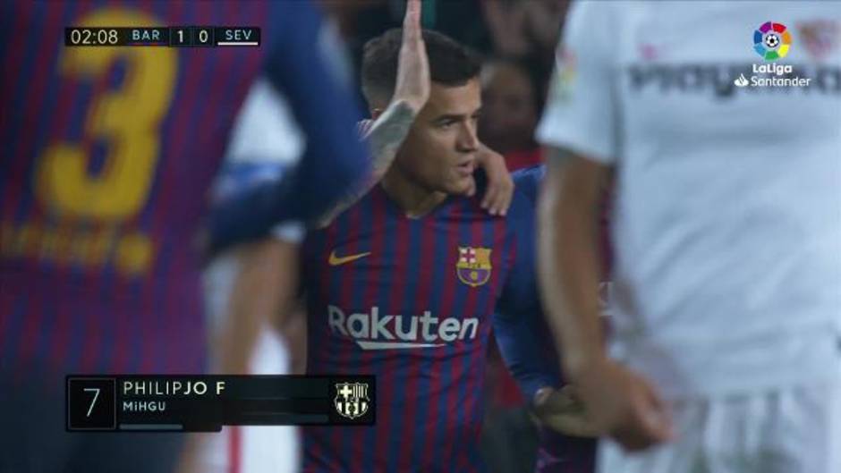 Gol de Coutinho (1-0) en el Barcelona 4-2 Sevilla