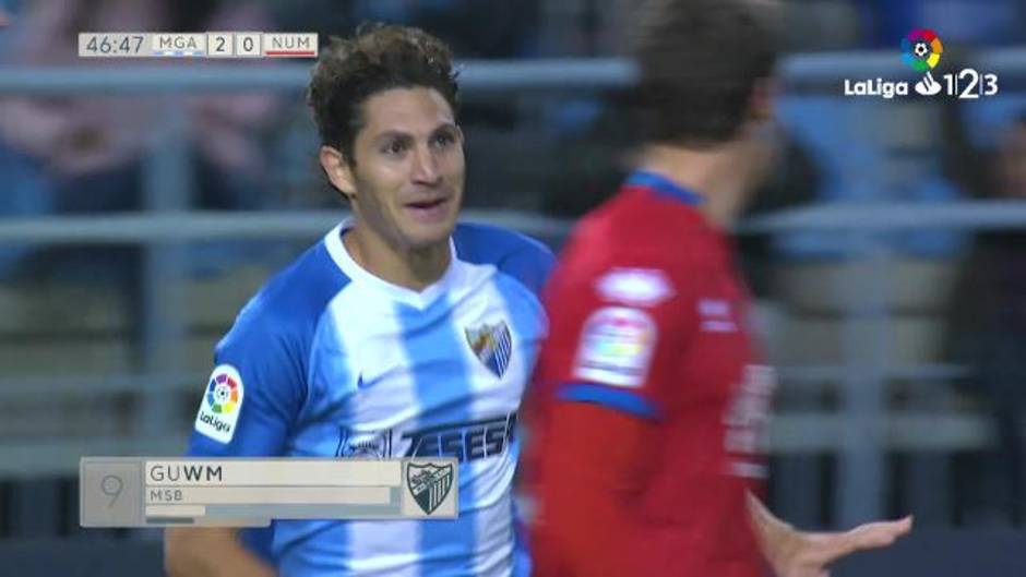 Gol de Blanco (2-0) en el Málaga 2-0 Numancia