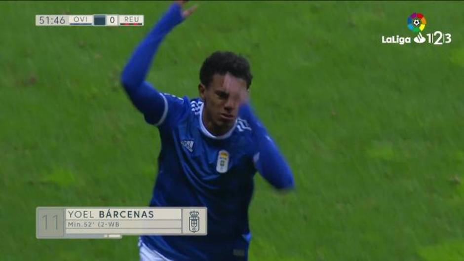 Gol de Bárcenas (2 - 0) en el Real Oviedo 3 - 0 Reus