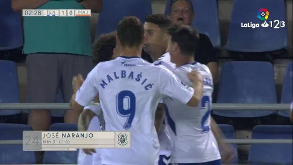 Gol de Naranjo (1-0) en el Tenerife 2-1 Rayo Majadahonda