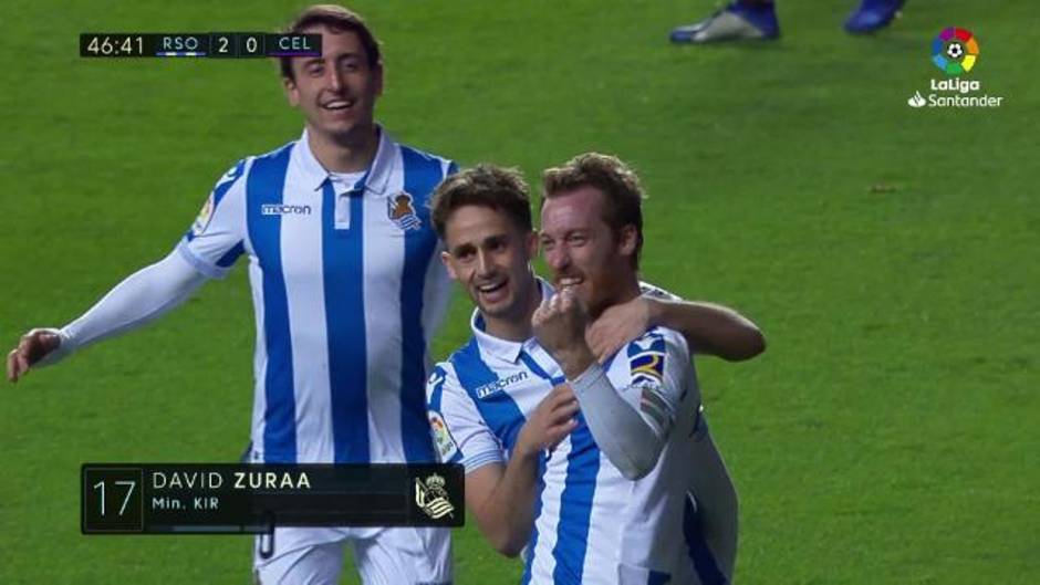 LaLiga (J13): Gol de cabeza de Zurutuza (2-0) en el Real Sociedad 2-1 Celta de Vigo
