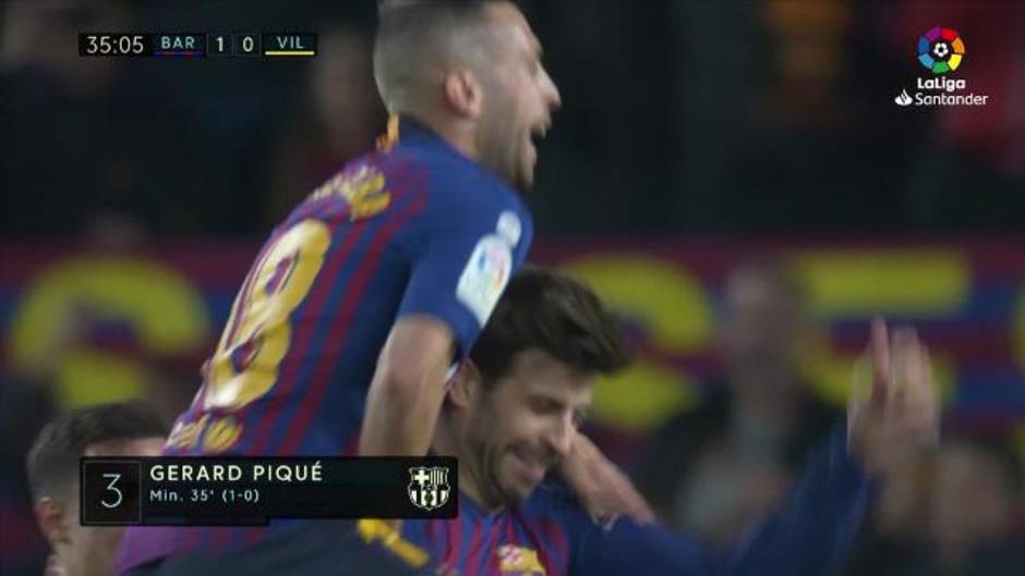 Gol de Piqué (1-0) en el Barcelona 2-0 Villarreal