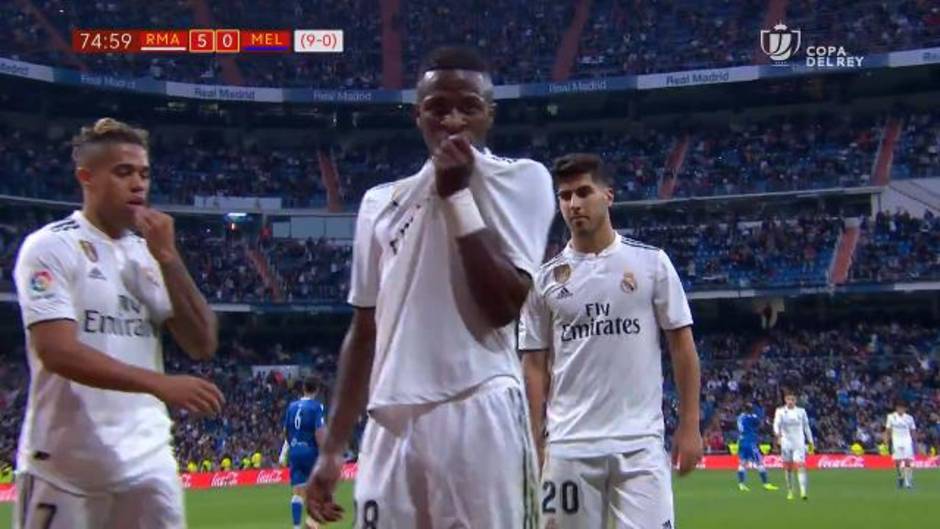 Gol de Vinicius (5-0) en el Real Madrid 6-1 Melilla