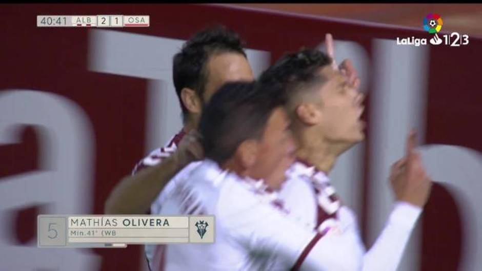 Gol de Mathías Olivera (2-1) en el Albacete 2-2 Osasuna