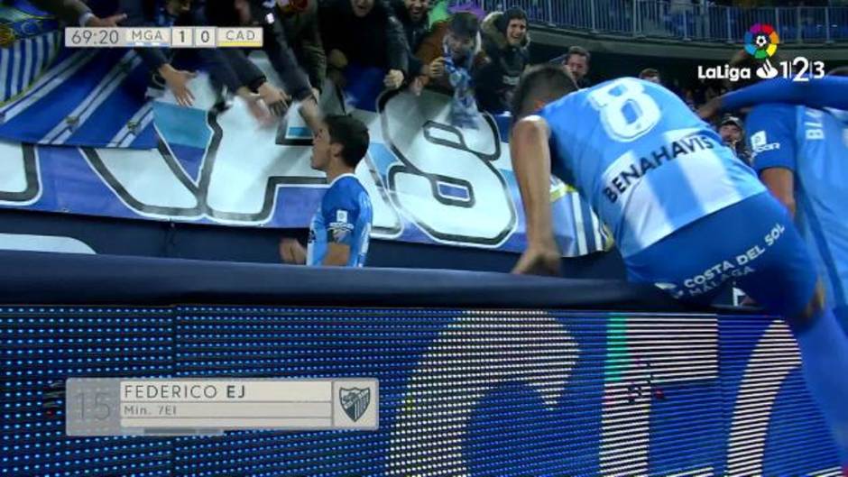 Gol de Ricca (1-0) en el Málaga 1-0 Cádiz