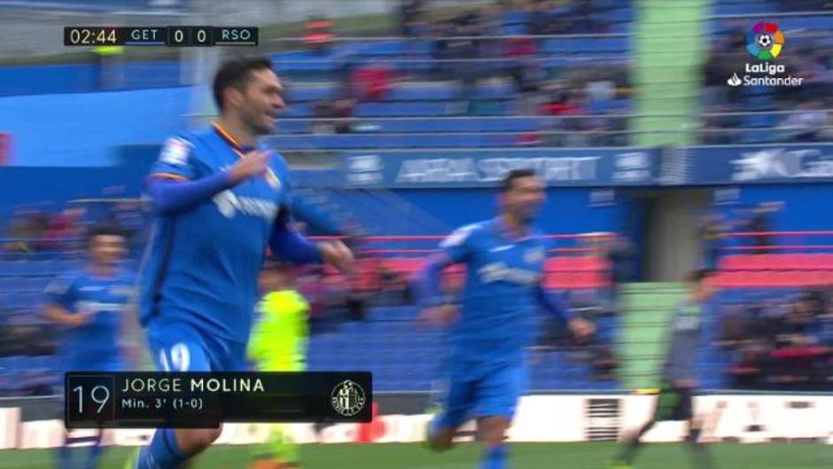 Gol de Molina (1-0) en el Getafe 1-0 Real Sociedad