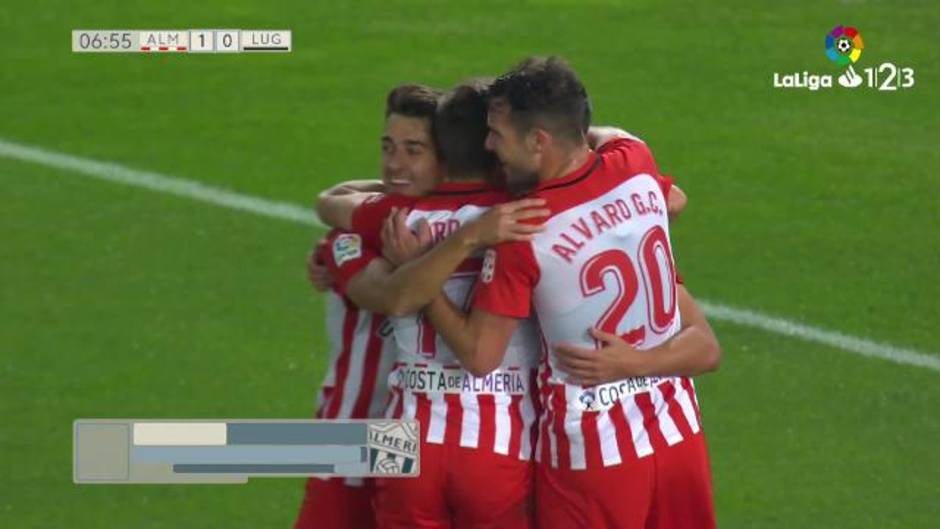 Gol de Juan Carlos Real (1-0) en el UD Almería 1-1 CD Lugo