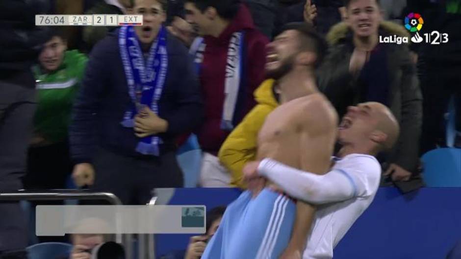 Gol de Giorgi Papunashvili (2-2) en el Zaragoza 2 - 1 Extremadura
