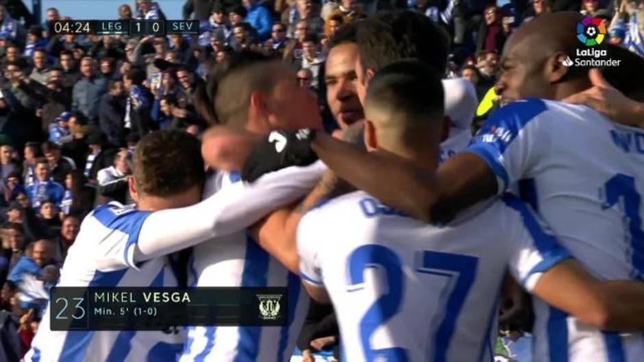 Gol de Vesga (1-0) en el Leganés 1-1 Sevilla