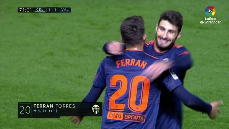 Gol de Ferran Torres (1-1) en el Celta 1-2 Valencia