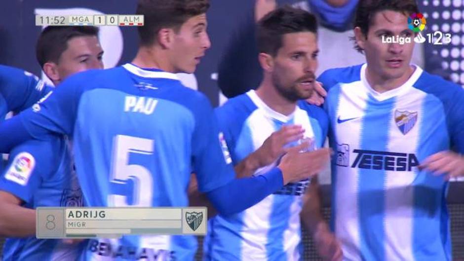 Gol de Adrián (1-0) en el Málaga 1-1 Almería