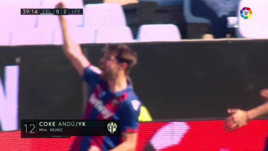 Gol de Coke Andújar (0-2) en el Celta 1-4 Levante