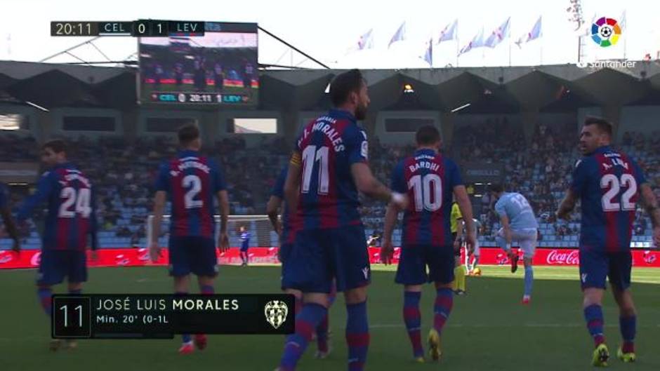 Gol de José Luis Morales (0-1) en el Celta 1-4 Levante